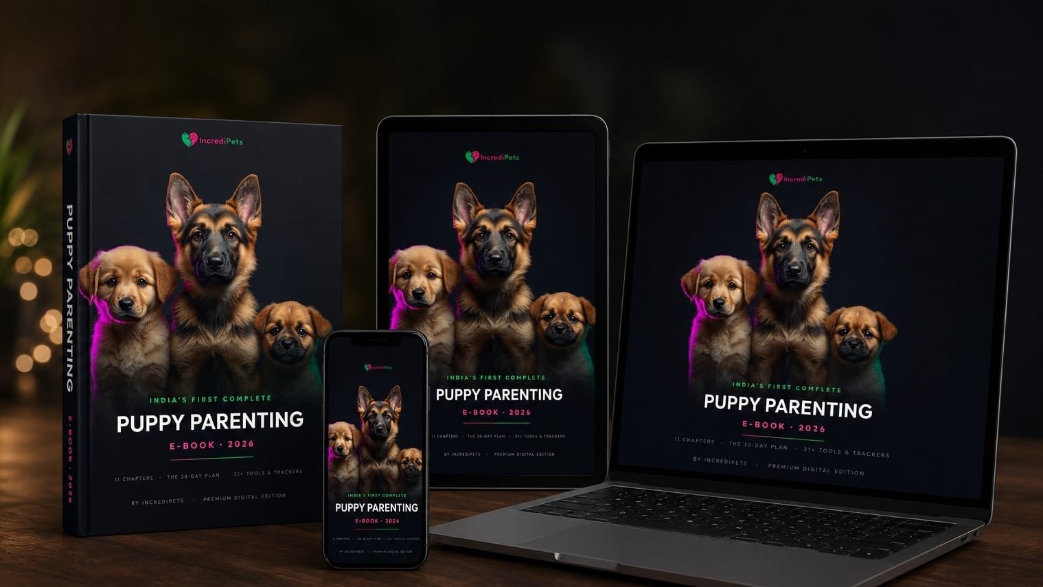 Puppy Parenting Guide — hardcover, phone and laptop